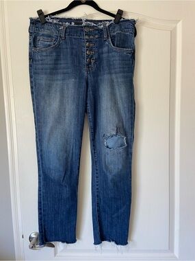 Kut from the Kloth Distressed Medium Blue Straight Leg Jeans Reese Size 8